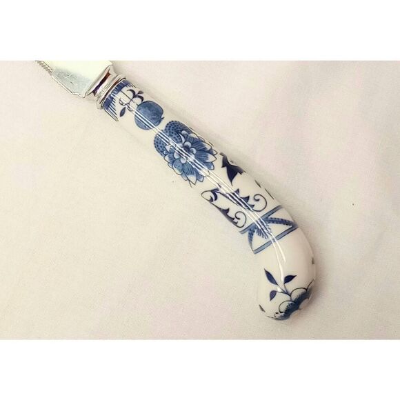 Regency Sheffield England porcelain, prill, blue onion cheese knife - Picture 6 of 8